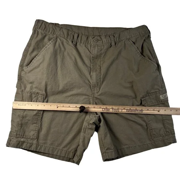 WRANGLER Shorts Men's Flat Front Slash Pocket 100% Cotton Cargos Brown 42rsr6 - Picture 7 of 14